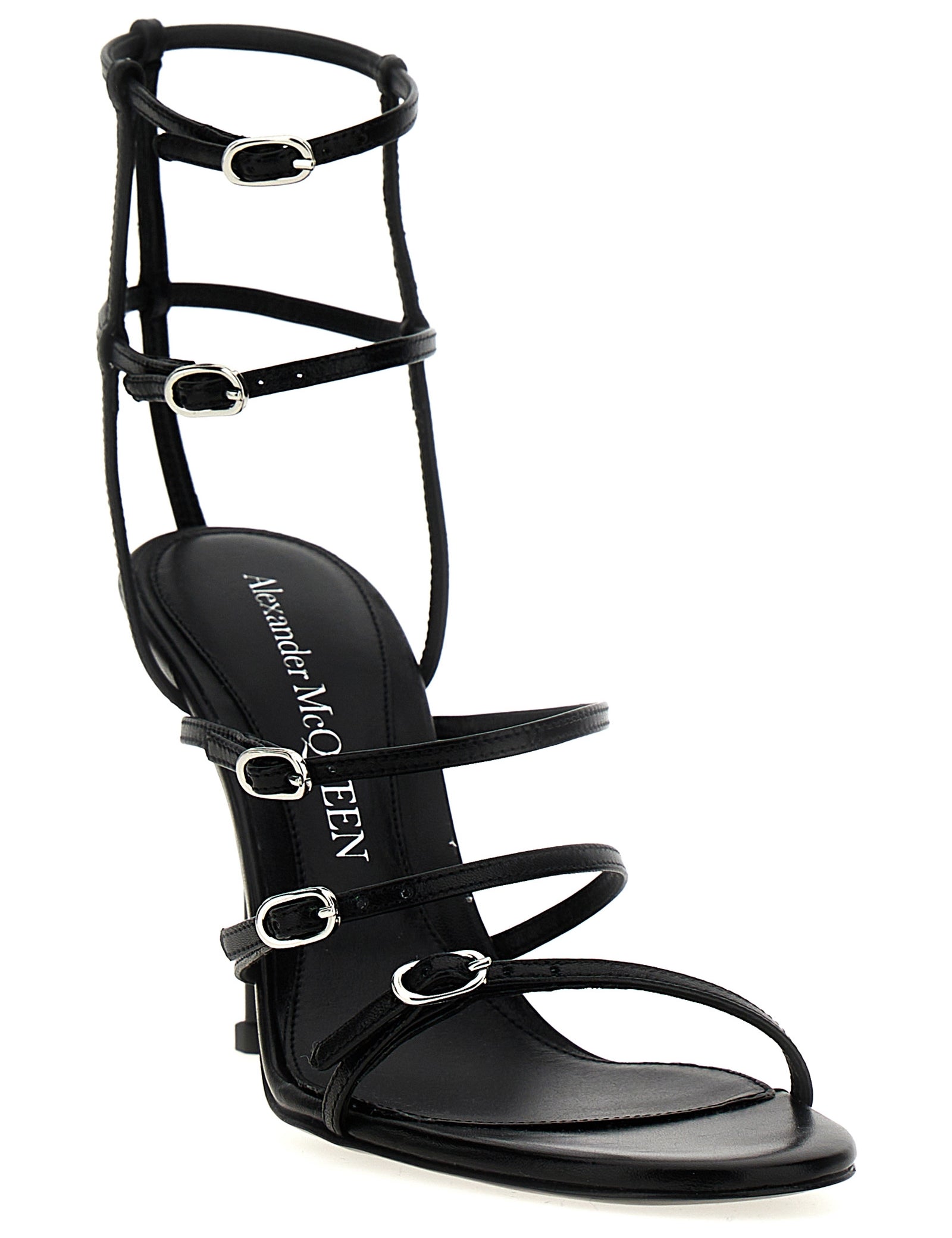 Alexander McQueen Black Lambskin Stiletto Heel Sandals
