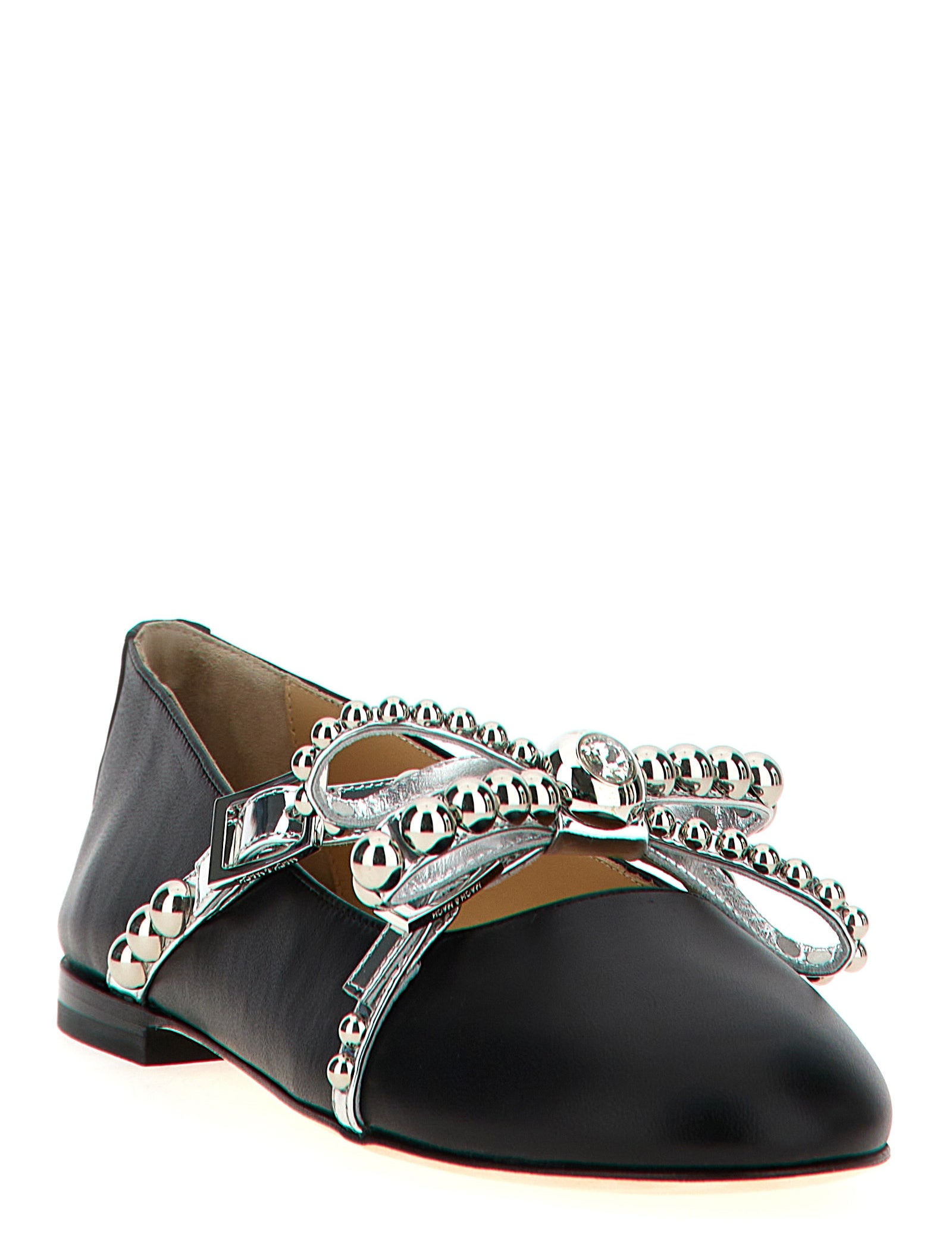 MACH & MACH Black Leather Ballet Flats