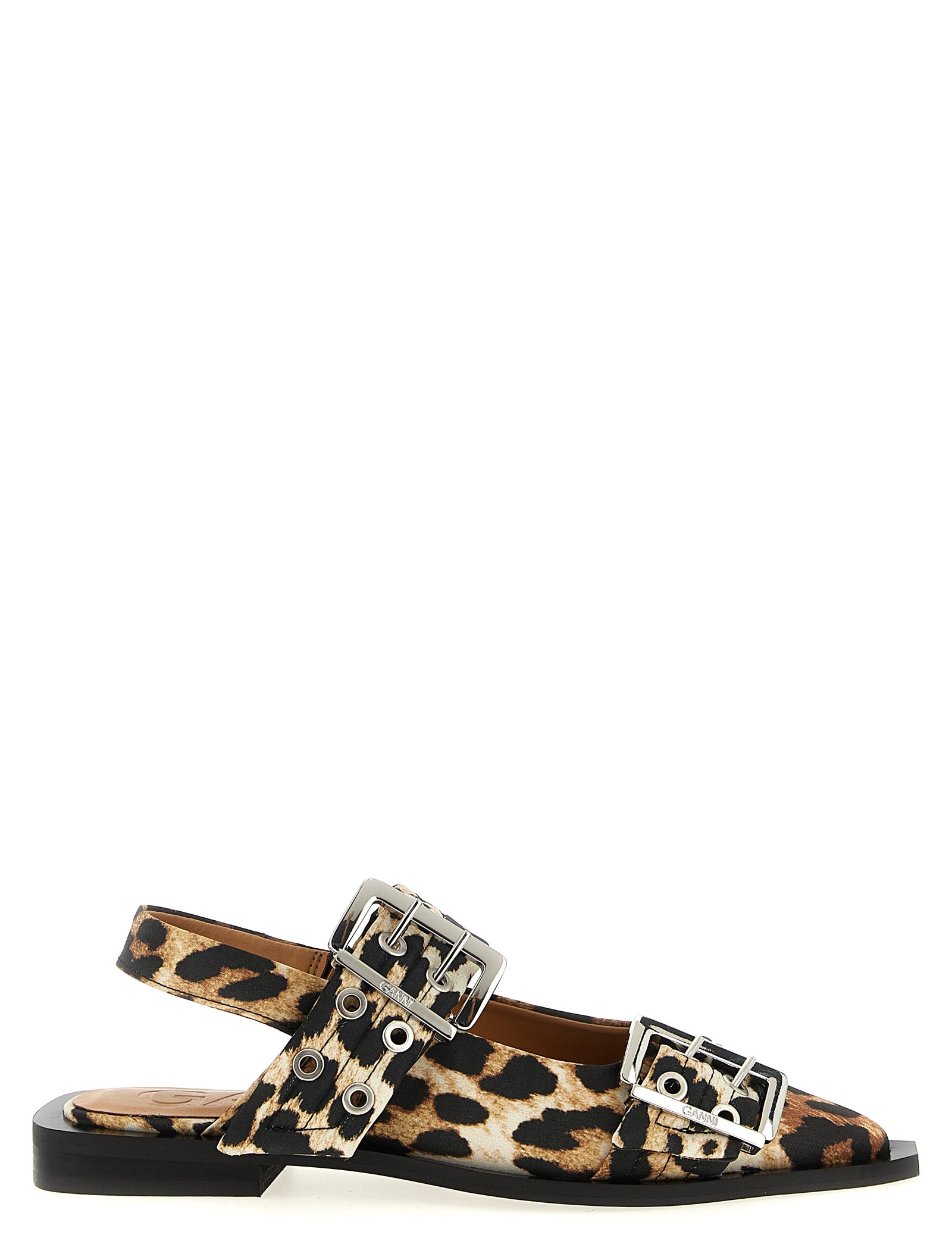 Ganni Multicolor Leopard Satin Ballet Flats