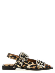 Ganni Multicolor Leopard Satin Ballet Flats