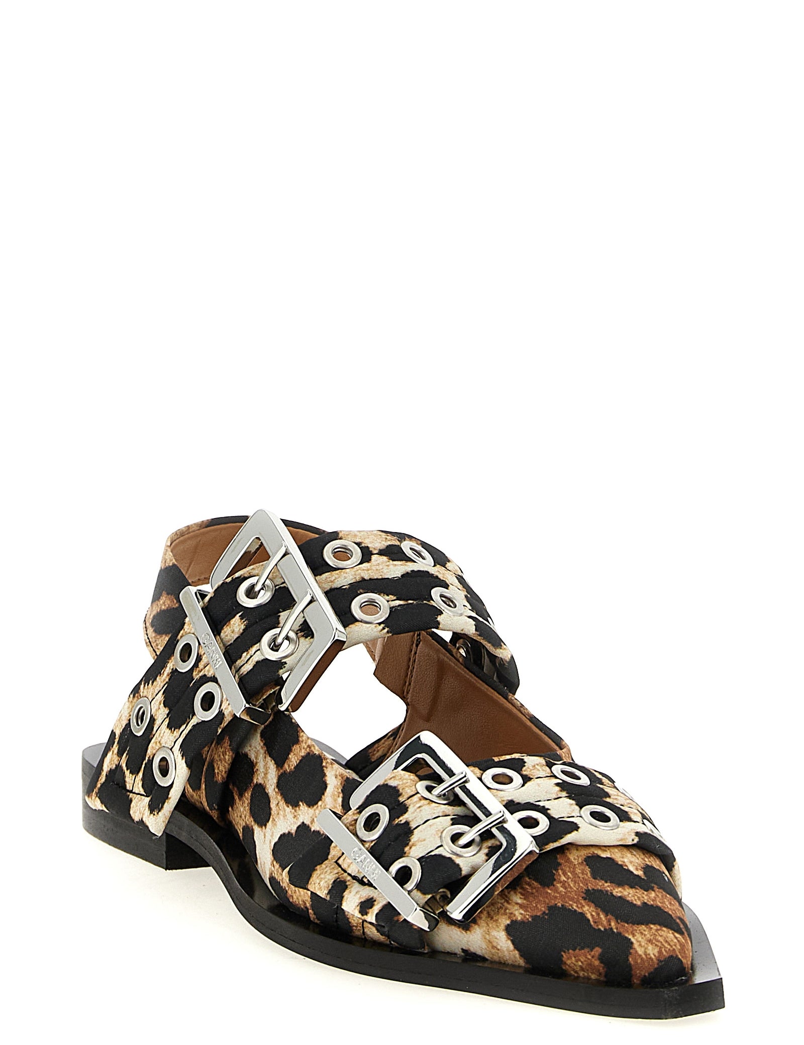 Ganni Multicolor Leopard Satin Ballet Flats
