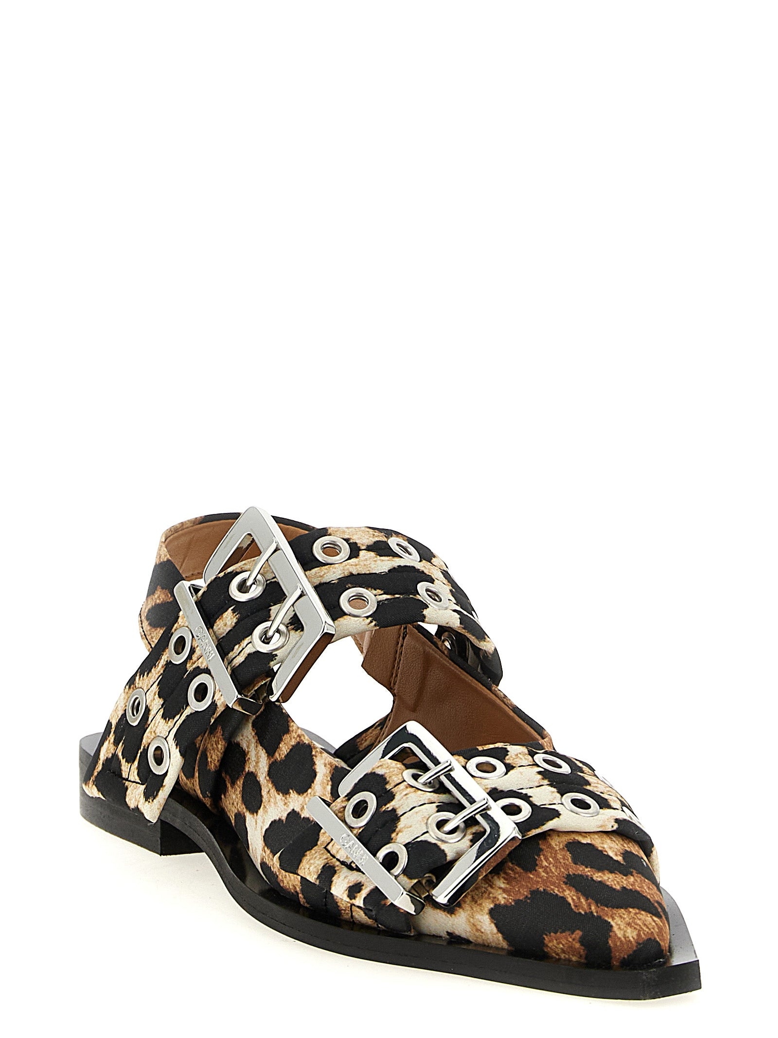 Ganni Multicolor Leopard Satin Ballet Flats