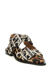Ganni Multicolor Leopard Satin Ballet Flats