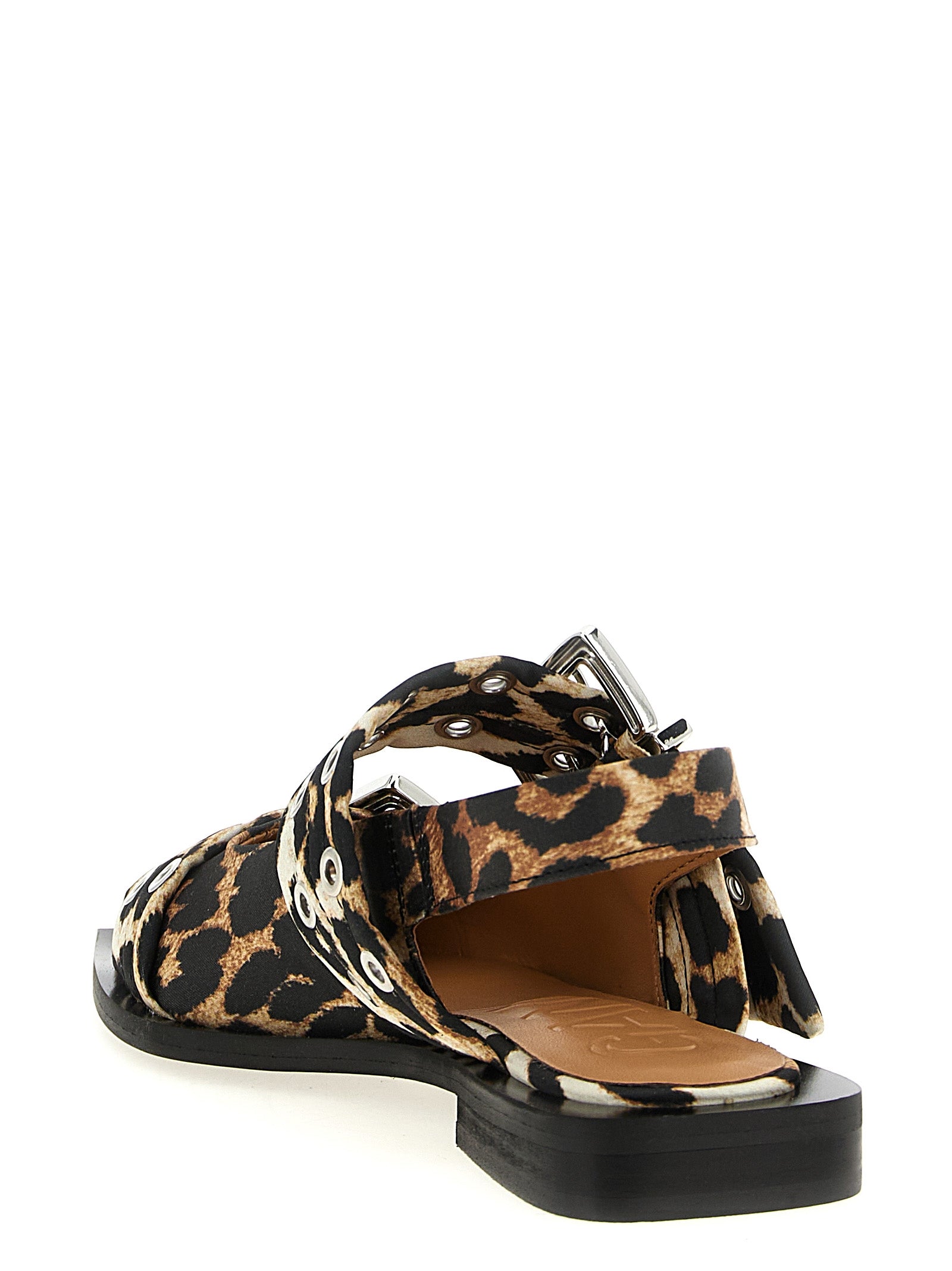 Ganni Multicolor Leopard Satin Ballet Flats
