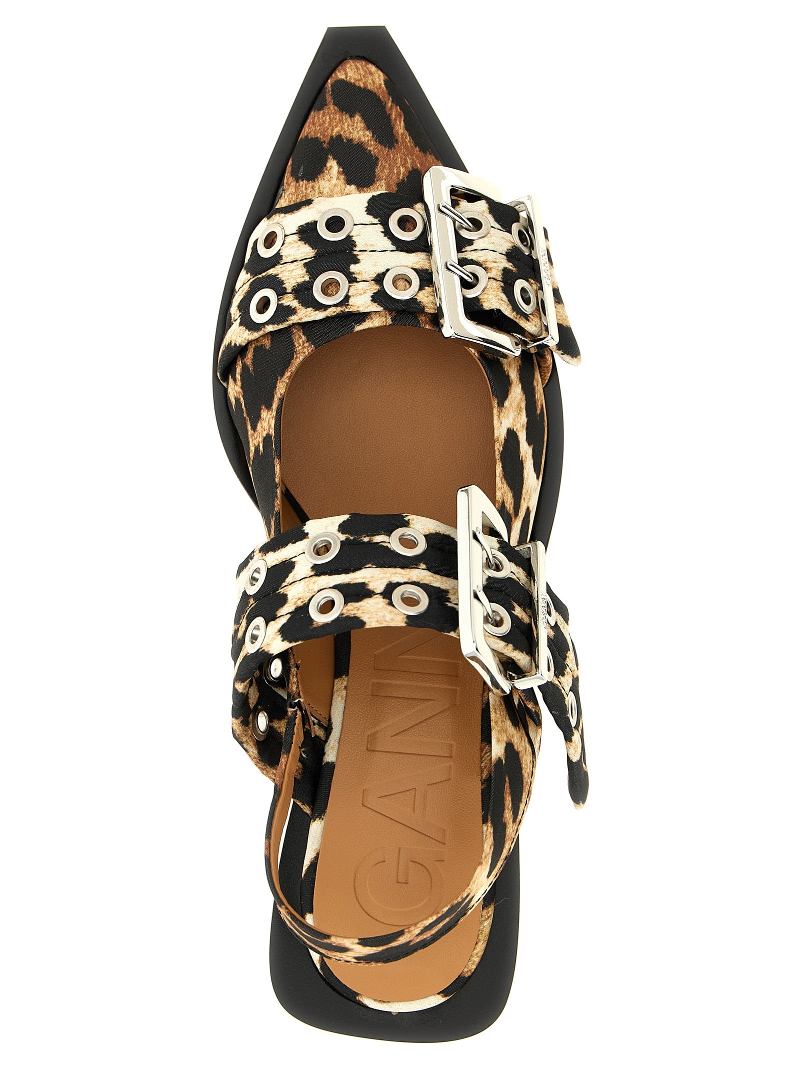 Ganni Multicolor Leopard Satin Ballet Flats