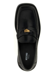 Moschino Black Velvet Leather Slip-On Loafers