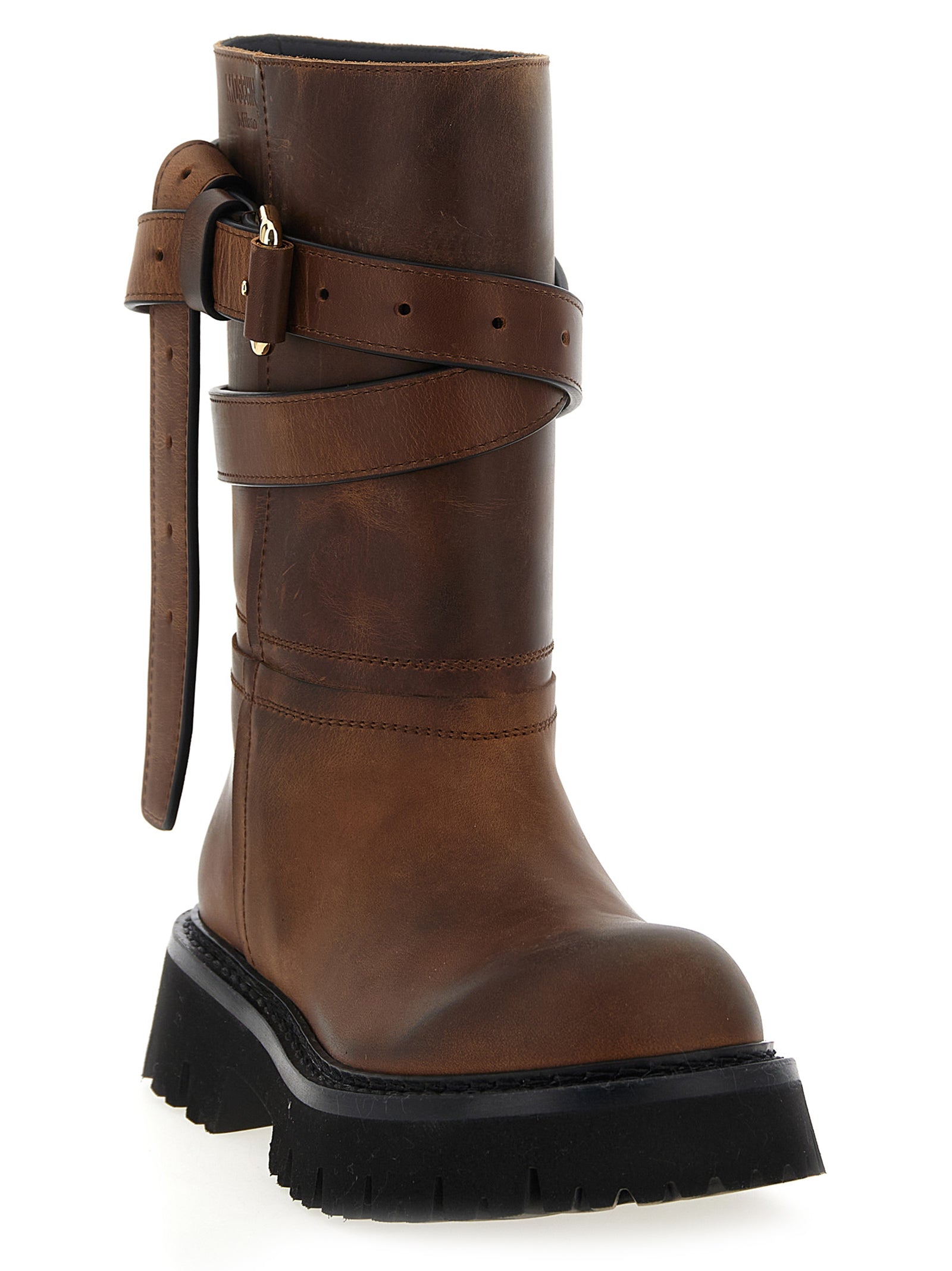 Moschino Brown Velvet Leather Over The Knee Boots