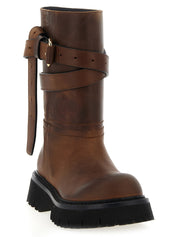 Moschino Brown Velvet Leather Over The Knee Boots