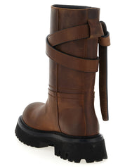 Moschino Brown Velvet Leather Over The Knee Boots
