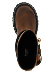 Moschino Brown Velvet Leather Over The Knee Boots