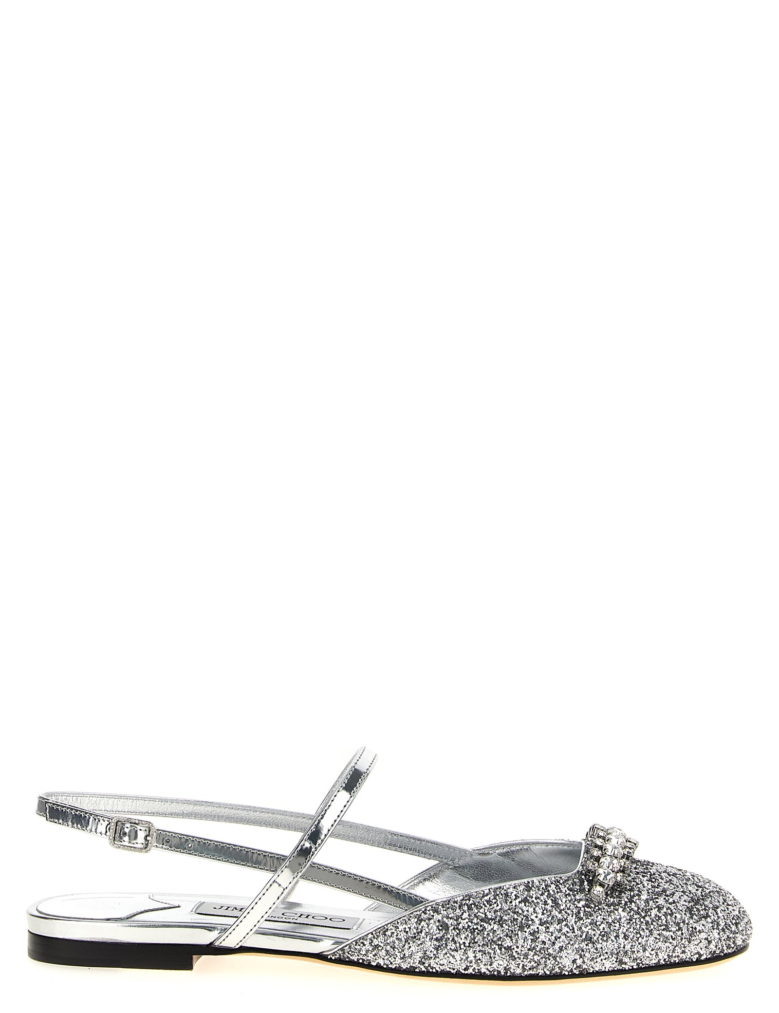 Jimmy Choo Silver Laminated Leather Slingbacks
