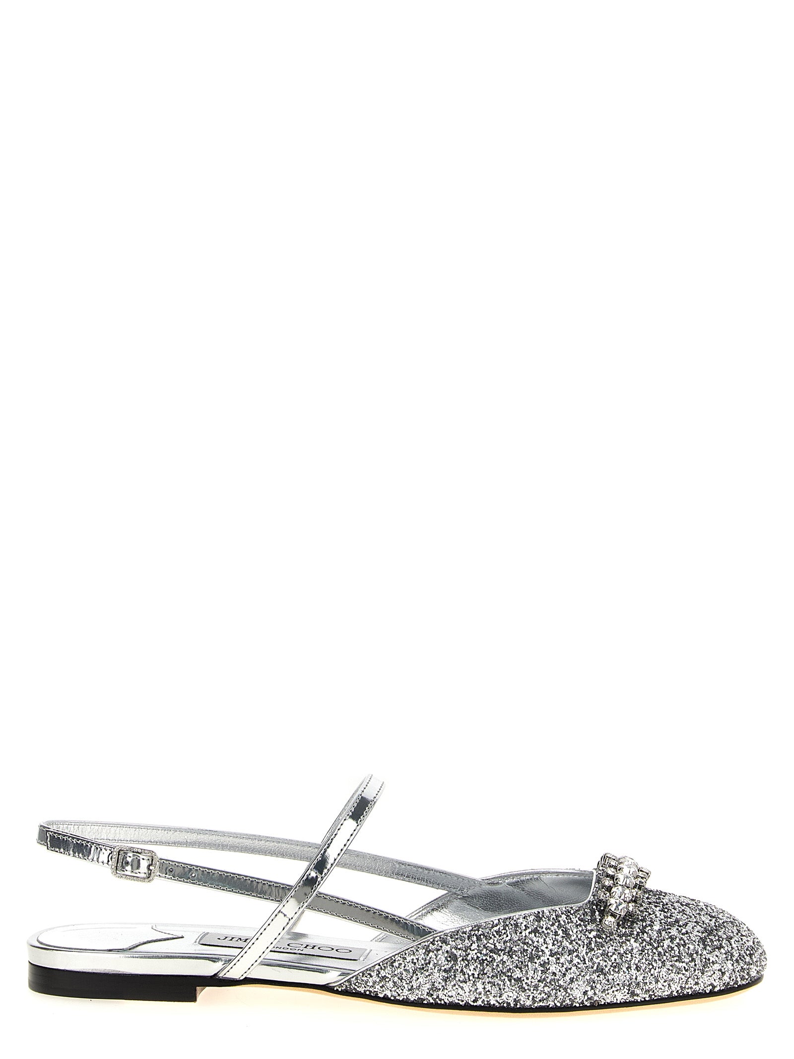 Jimmy Choo Silver Laminated Leather Slingbacks