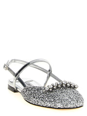 Jimmy Choo Silver Laminated Leather Slingbacks