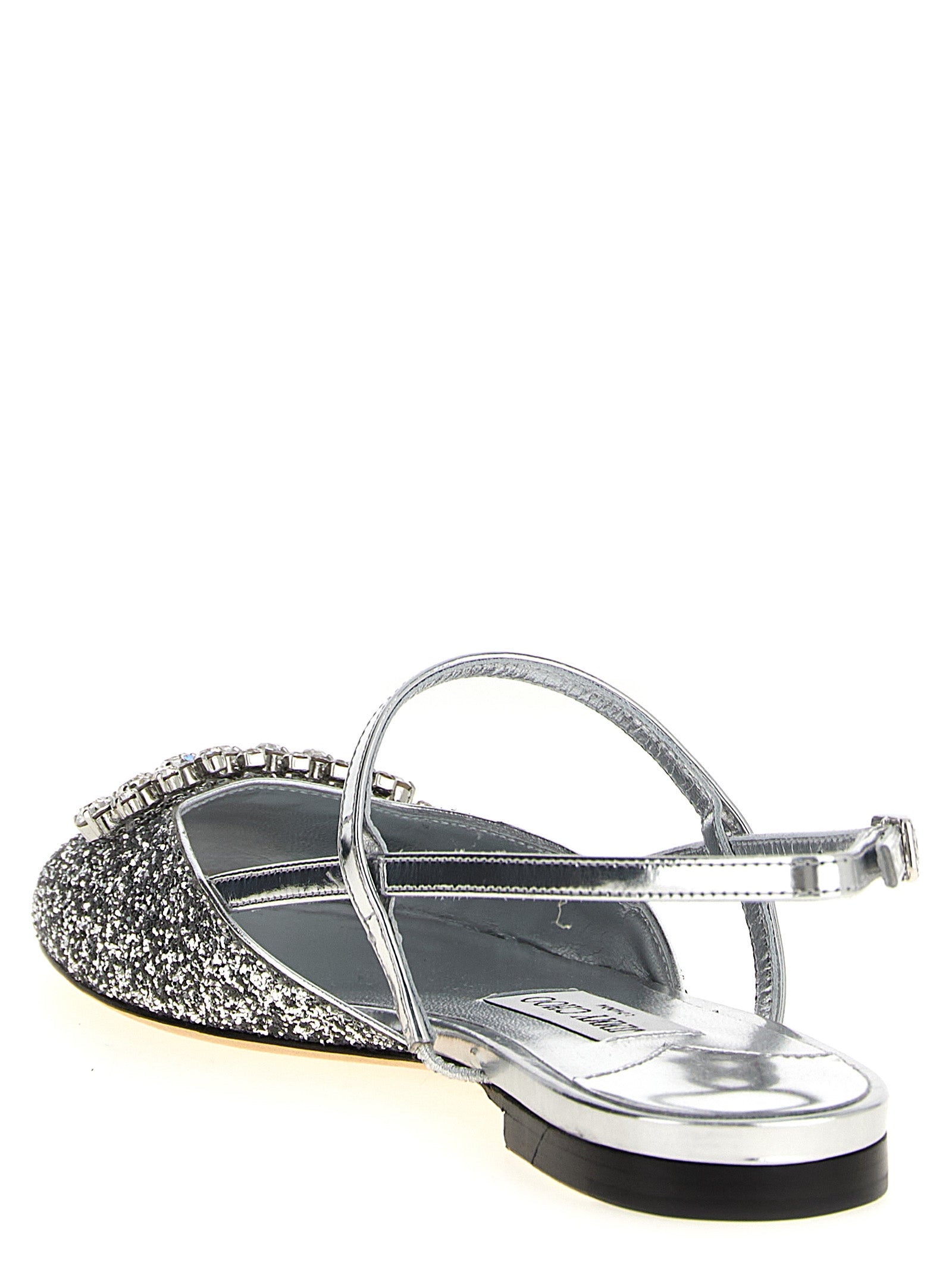 Jimmy Choo Silver Laminated Leather Slingbacks