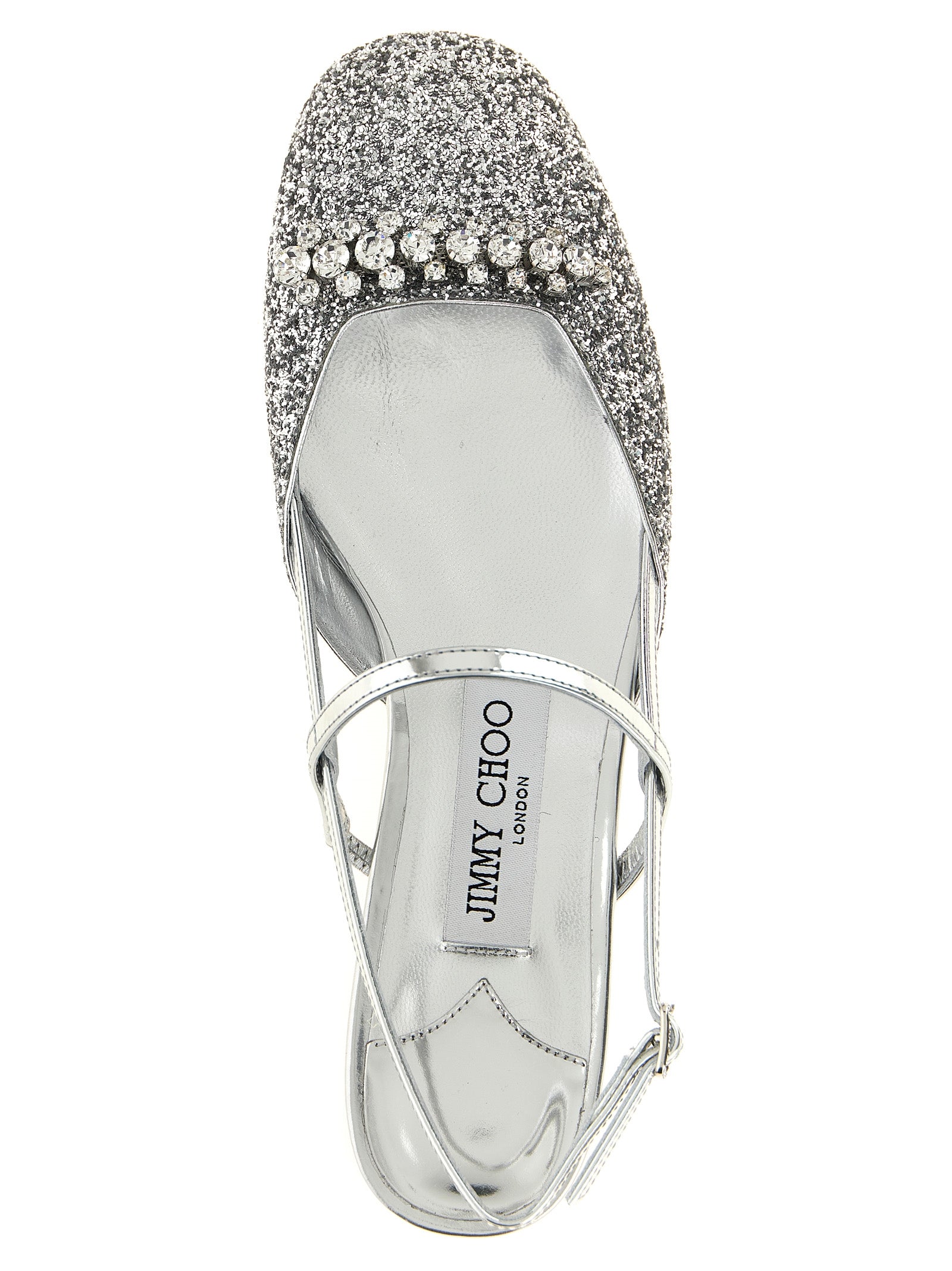 Jimmy Choo Silver Laminated Leather Slingbacks