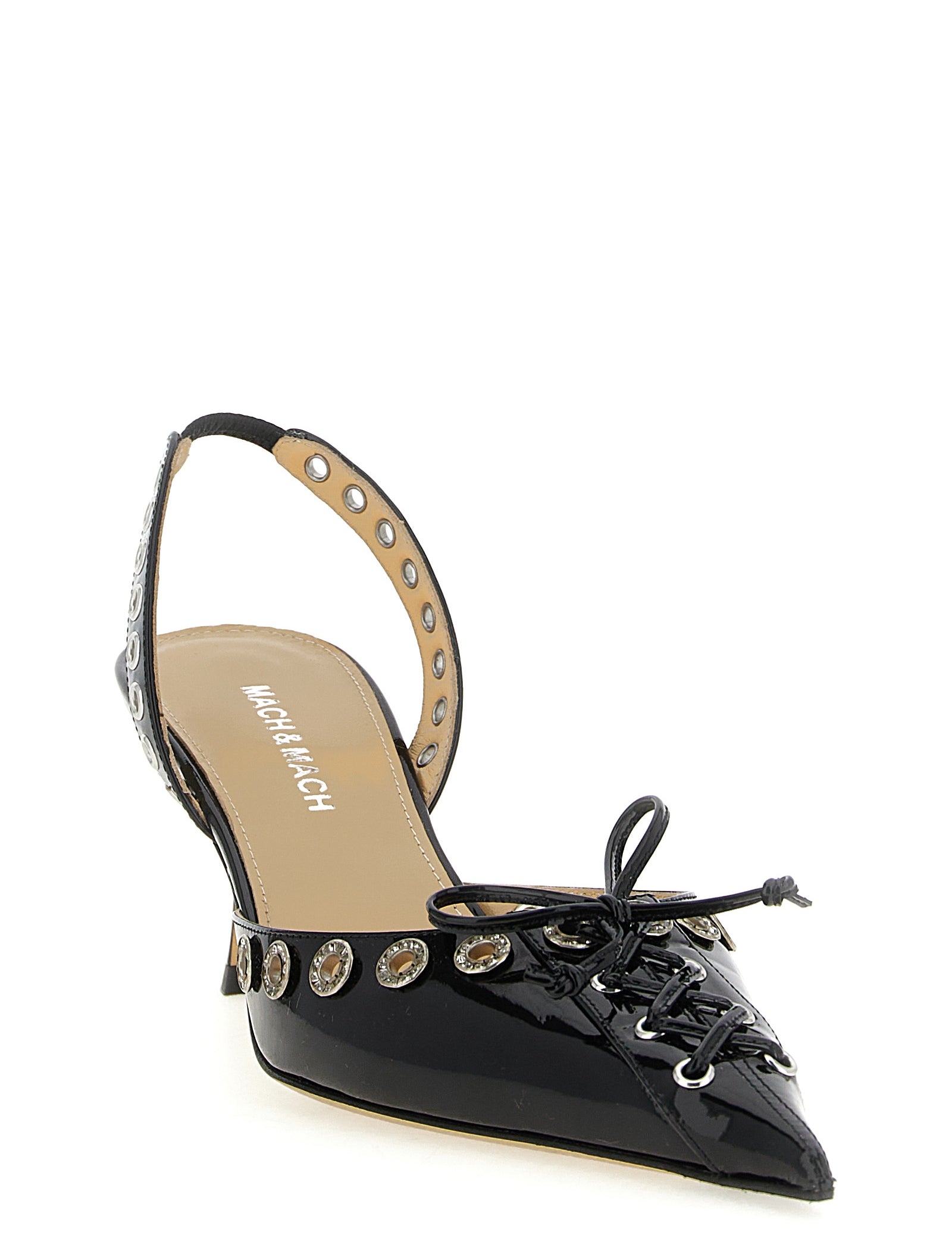 MACH & MACH Black Calfskin Mid Heel Pumps