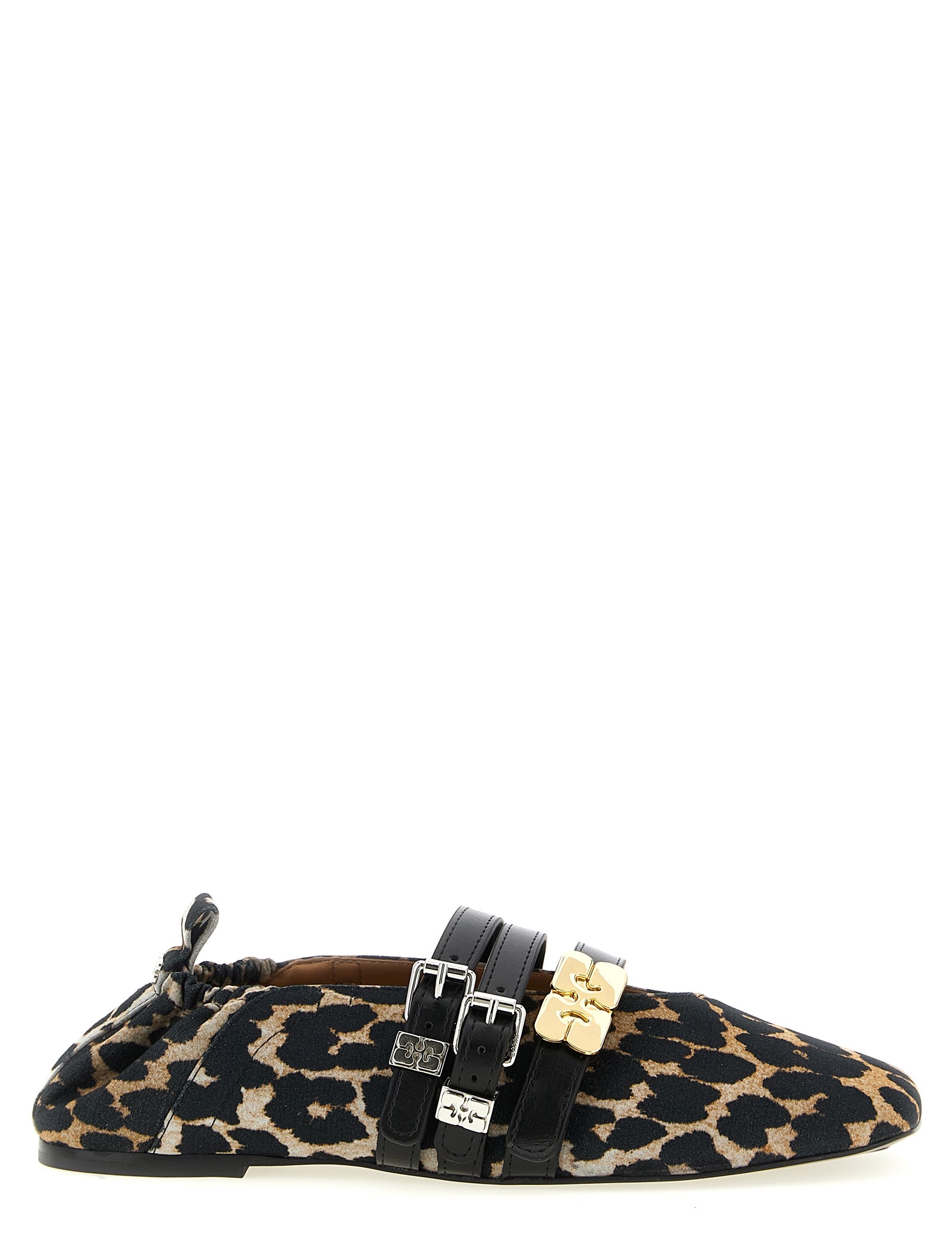 Ganni Multicolor Animal Print Cotton Ballet Flats
