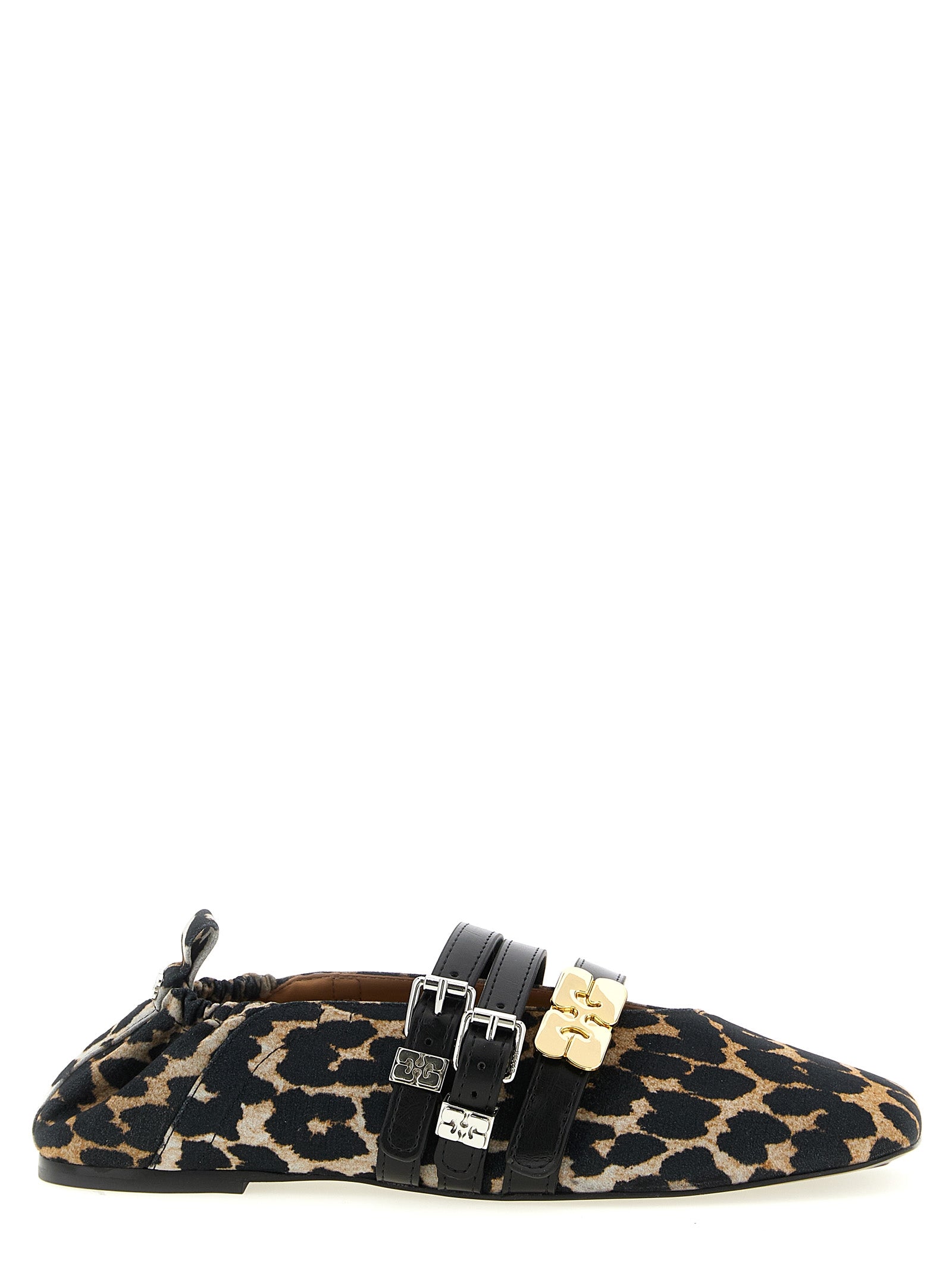 Ganni Multicolor Animal Print Cotton Ballet Flats