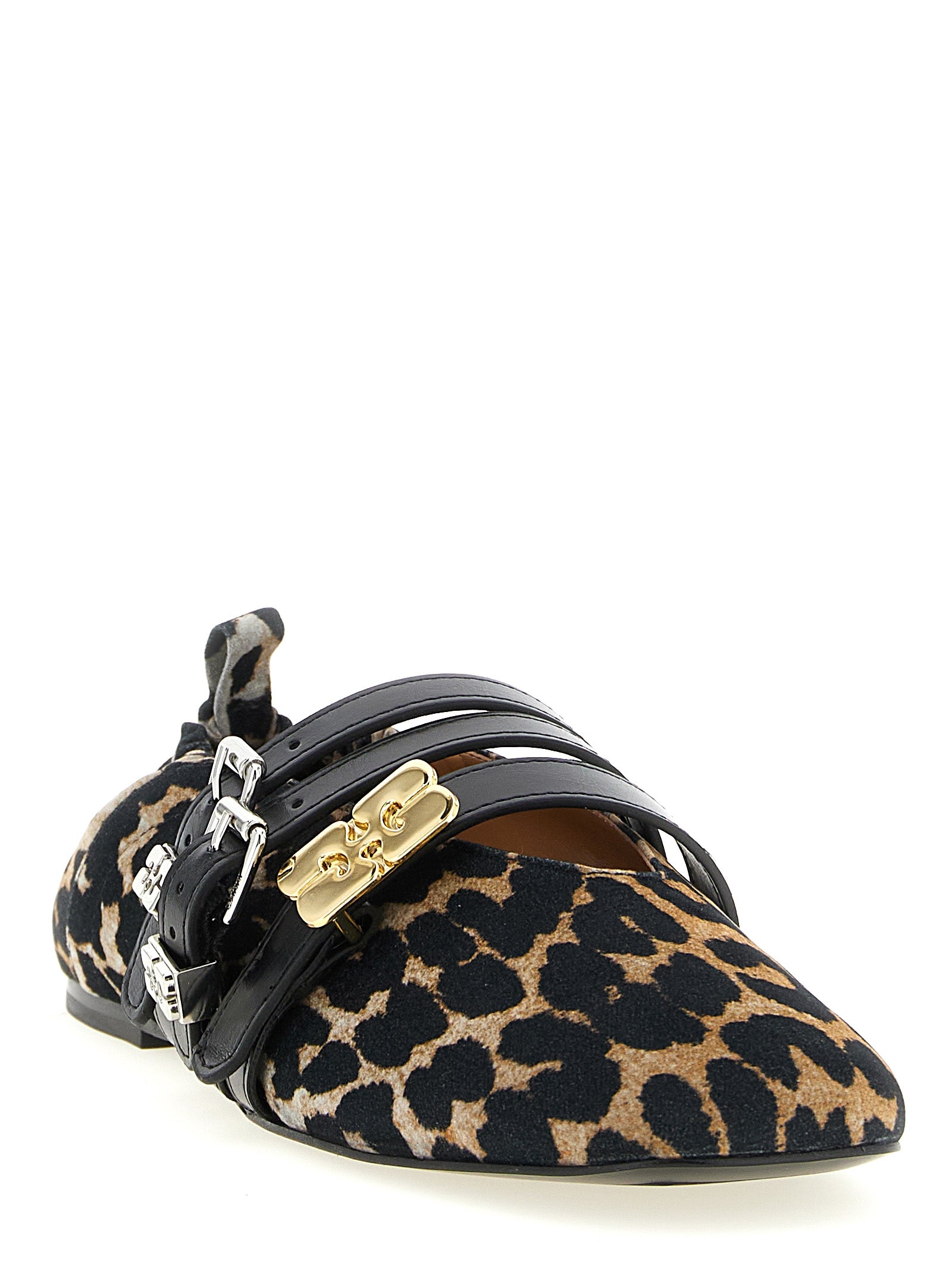 Ganni Multicolor Animal Print Cotton Ballet Flats