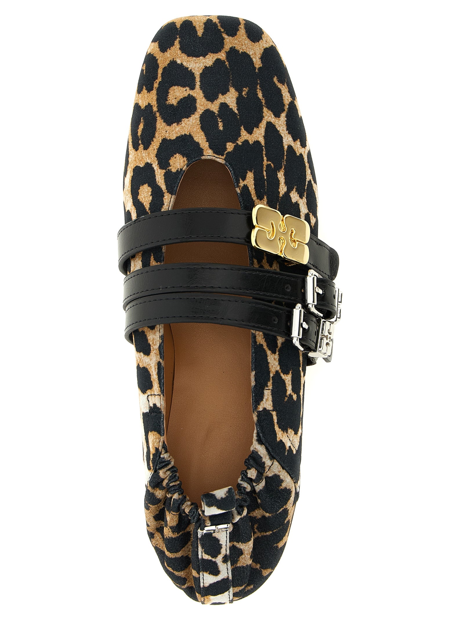 Ganni Multicolor Animal Print Cotton Ballet Flats