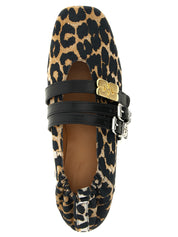 Ganni Multicolor Animal Print Cotton Ballet Flats