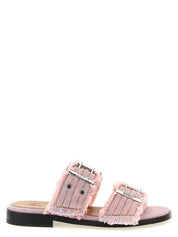 Ganni Pink Organic Cotton Fringed Denim Sandals