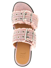 Ganni Pink Organic Cotton Fringed Denim Sandals