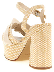 Alexandre Birman Beige Cowhide Raffia Stiletto Heel Sandals