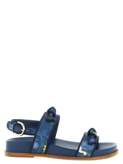 Alexandre Birman Blue Cowhide Flat Sandals