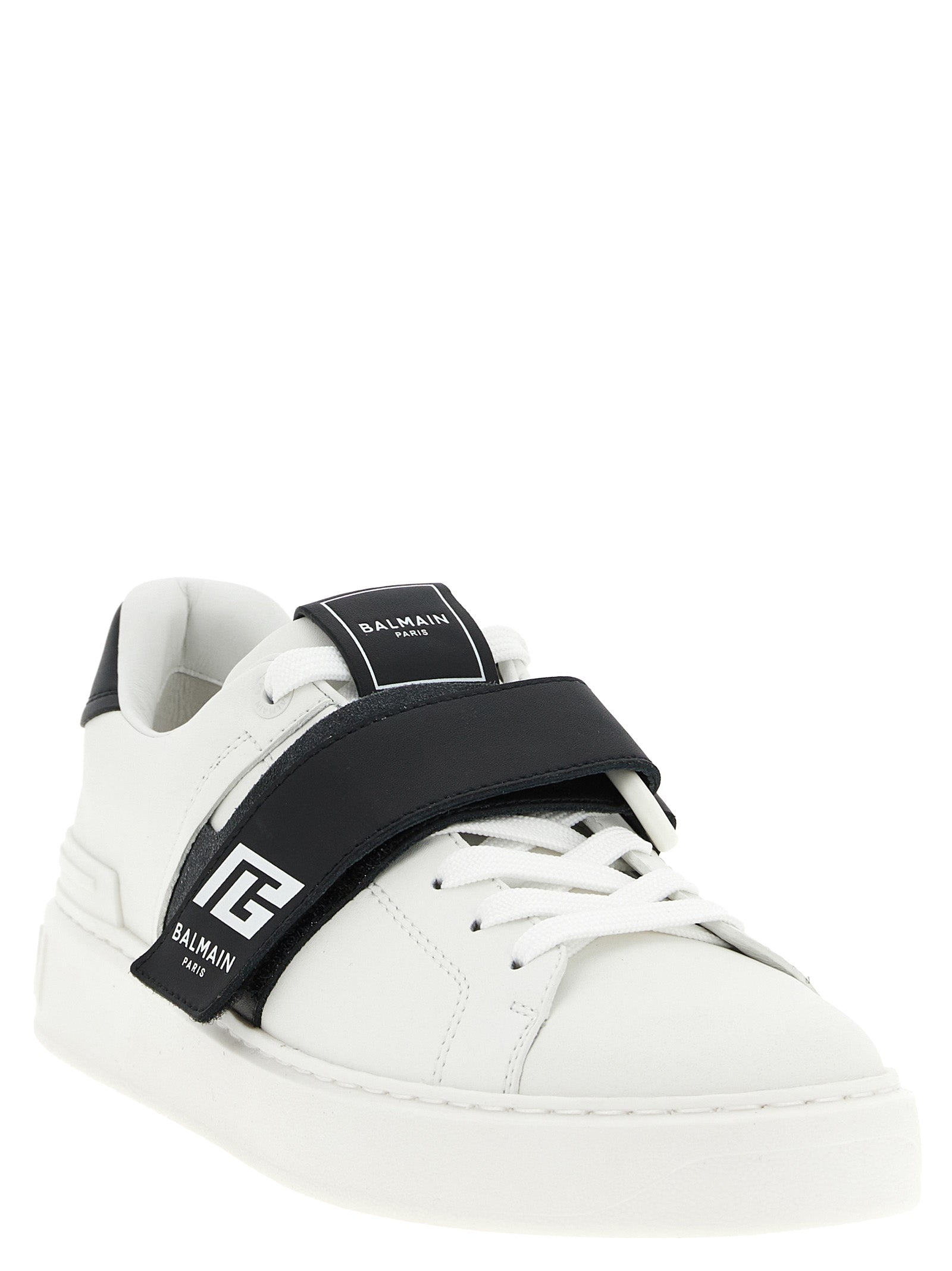 Balmain White/Black Calfskin Low Top Sneakers