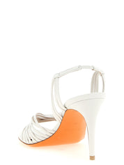 Santoni White Lamb Leather Stiletto Heel Sandals
