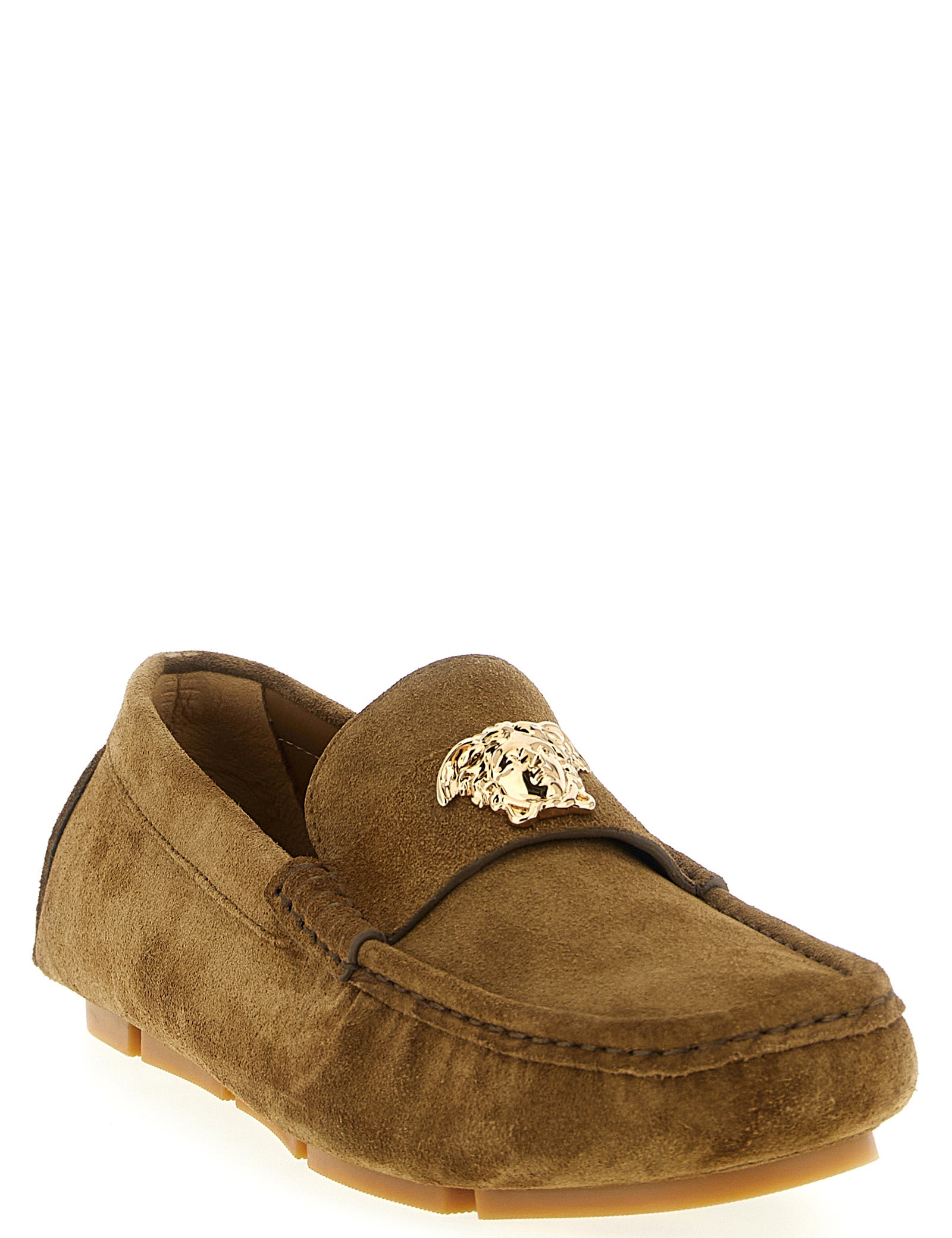 Versace Brown Calfskin Slip-On Loafers