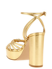 Gianvito Rossi Gold Lamb Leather Stiletto Heel Sandals