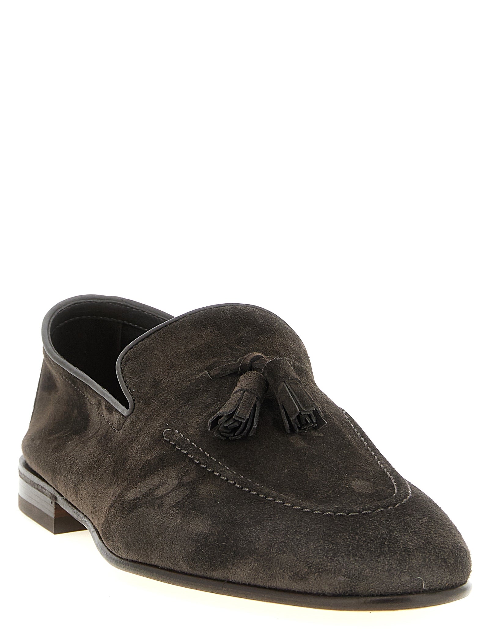 Brunello Cucinelli Gray Calfskin Slip-On Loafers