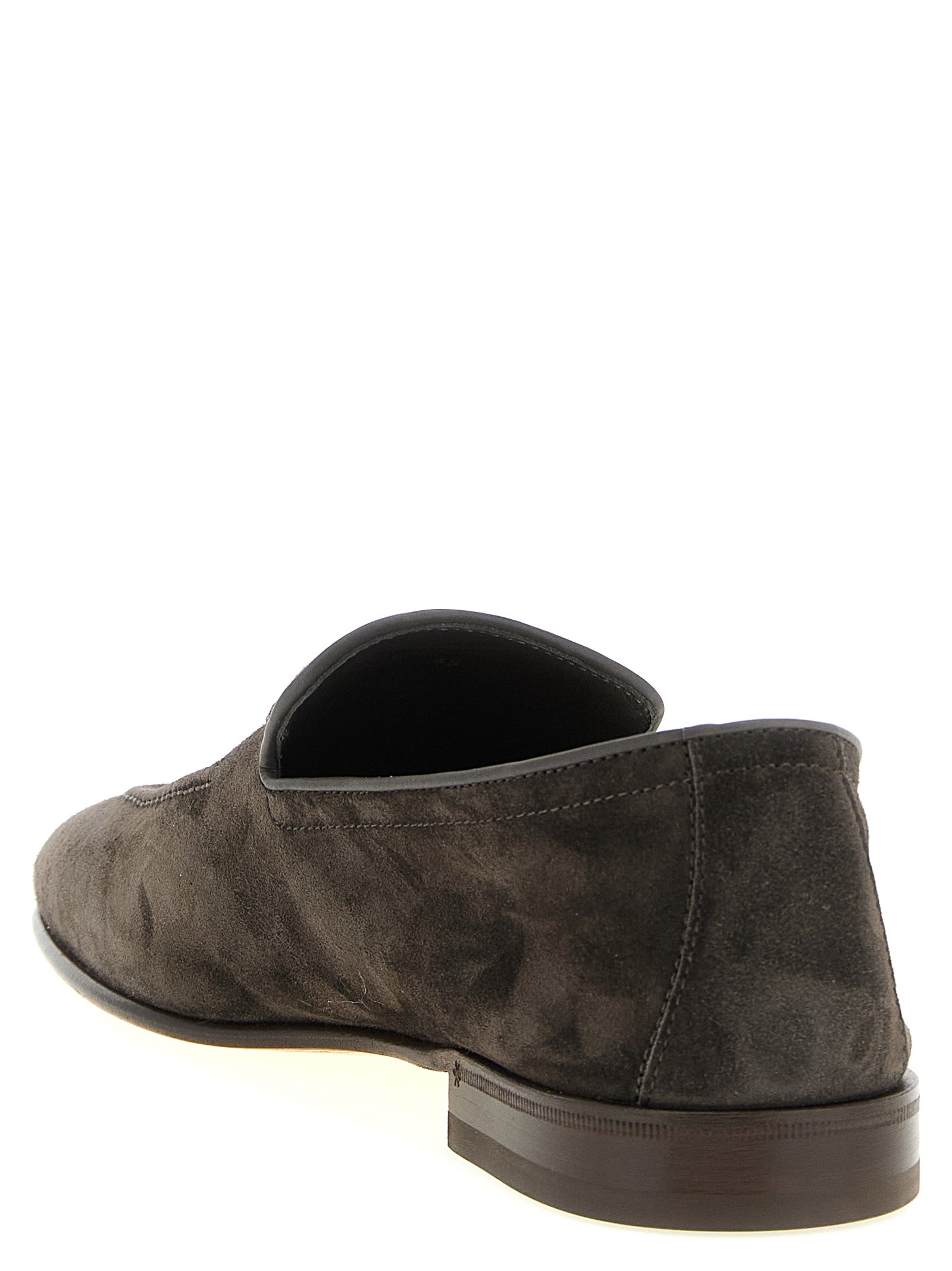 Brunello Cucinelli Gray Calfskin Slip-On Loafers