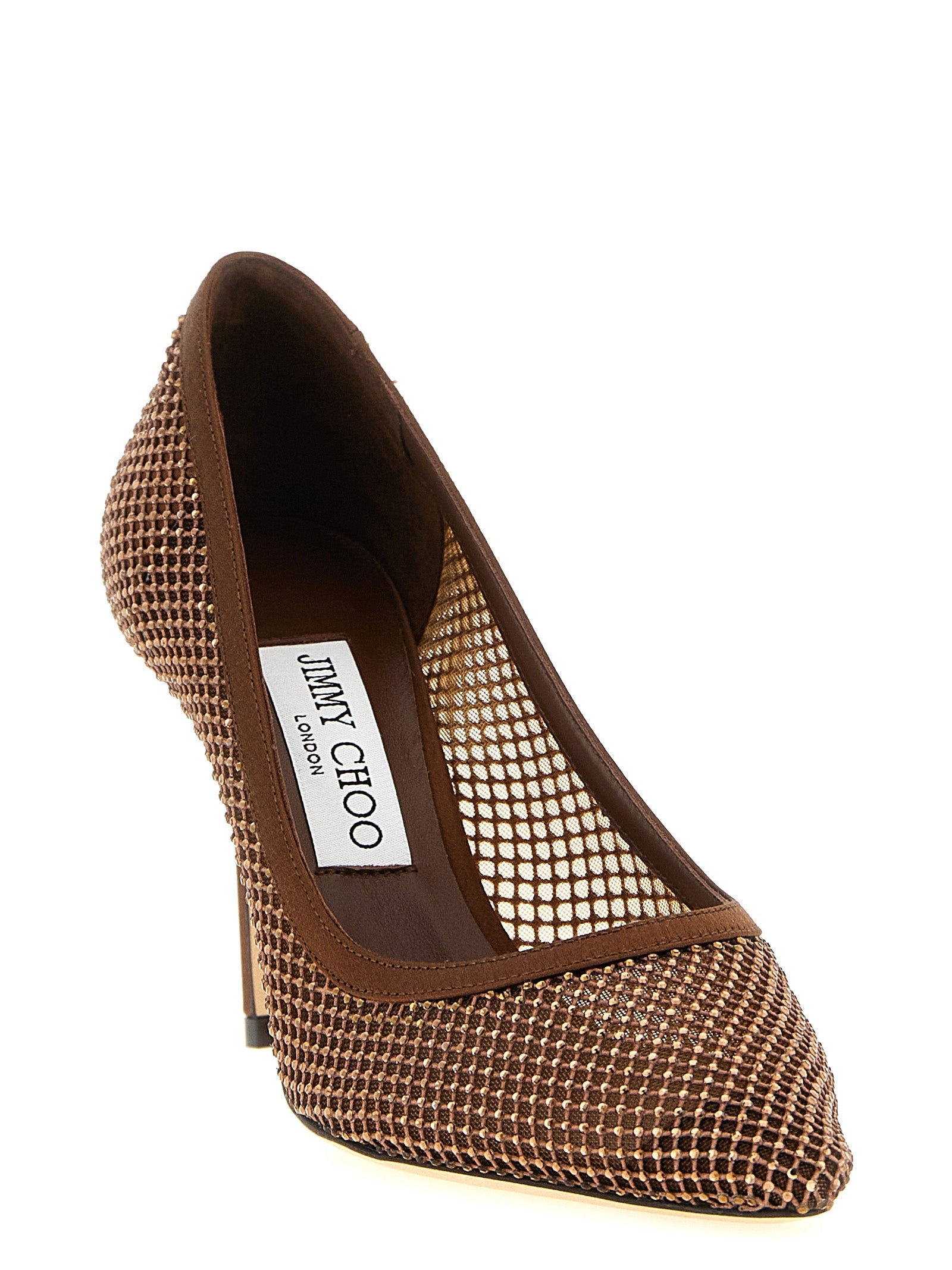 Jimmy Choo Brown Mesh and Crystal High Heel Pumps