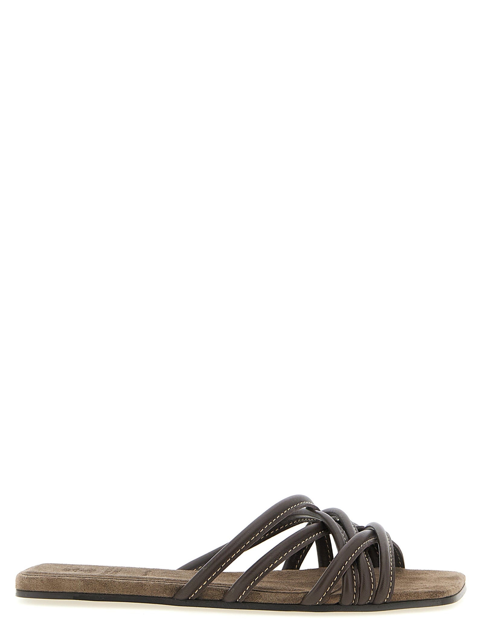 Brunello Cucinelli Brown Lamb Leather Slides