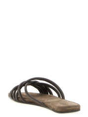 Brunello Cucinelli Brown Lamb Leather Slides