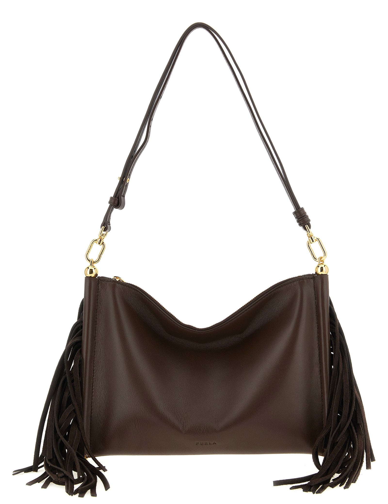 Furla Brown Lamb Leather Shoulder Bag