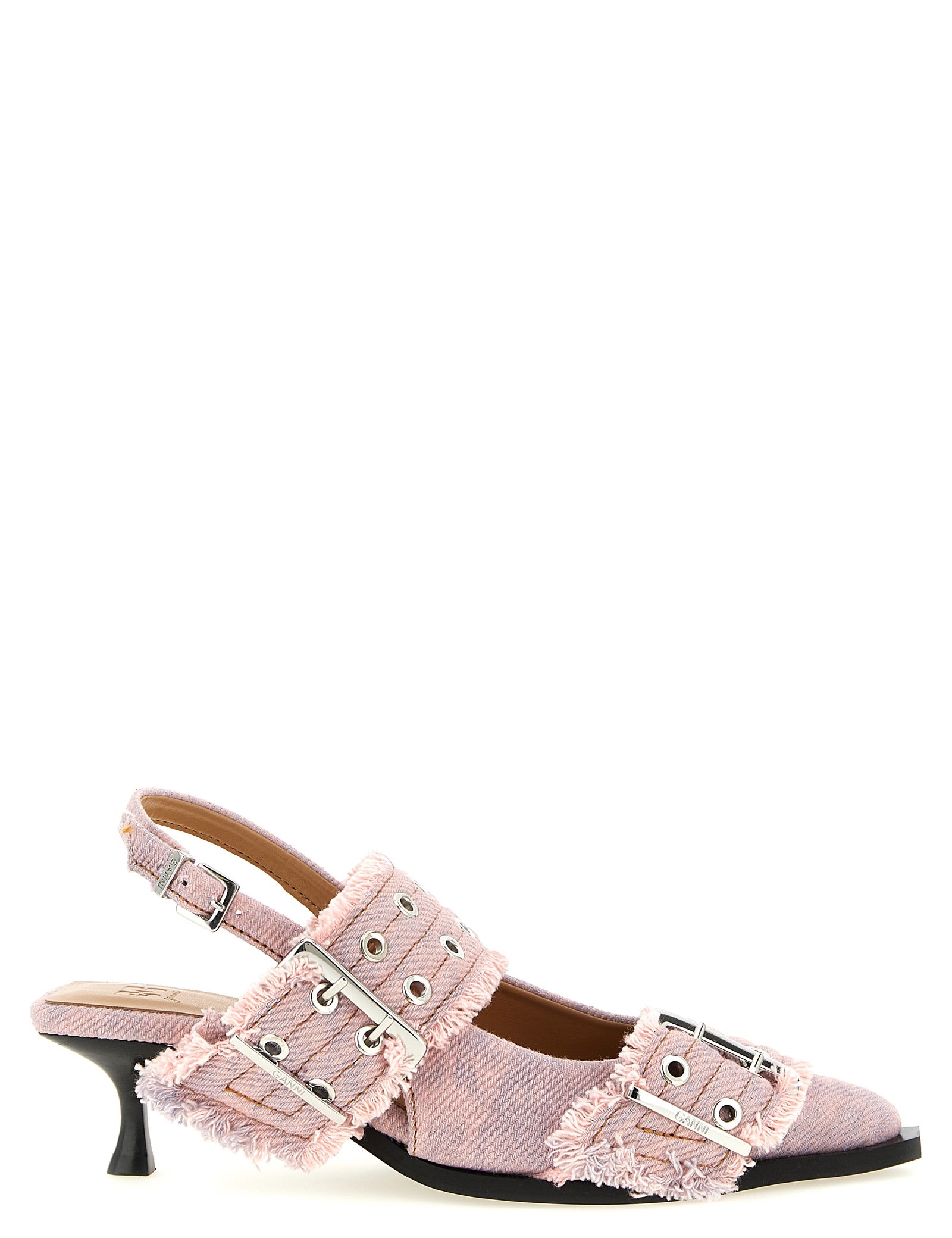 Ganni Pink Organic Cotton Mid-Heel Pumps