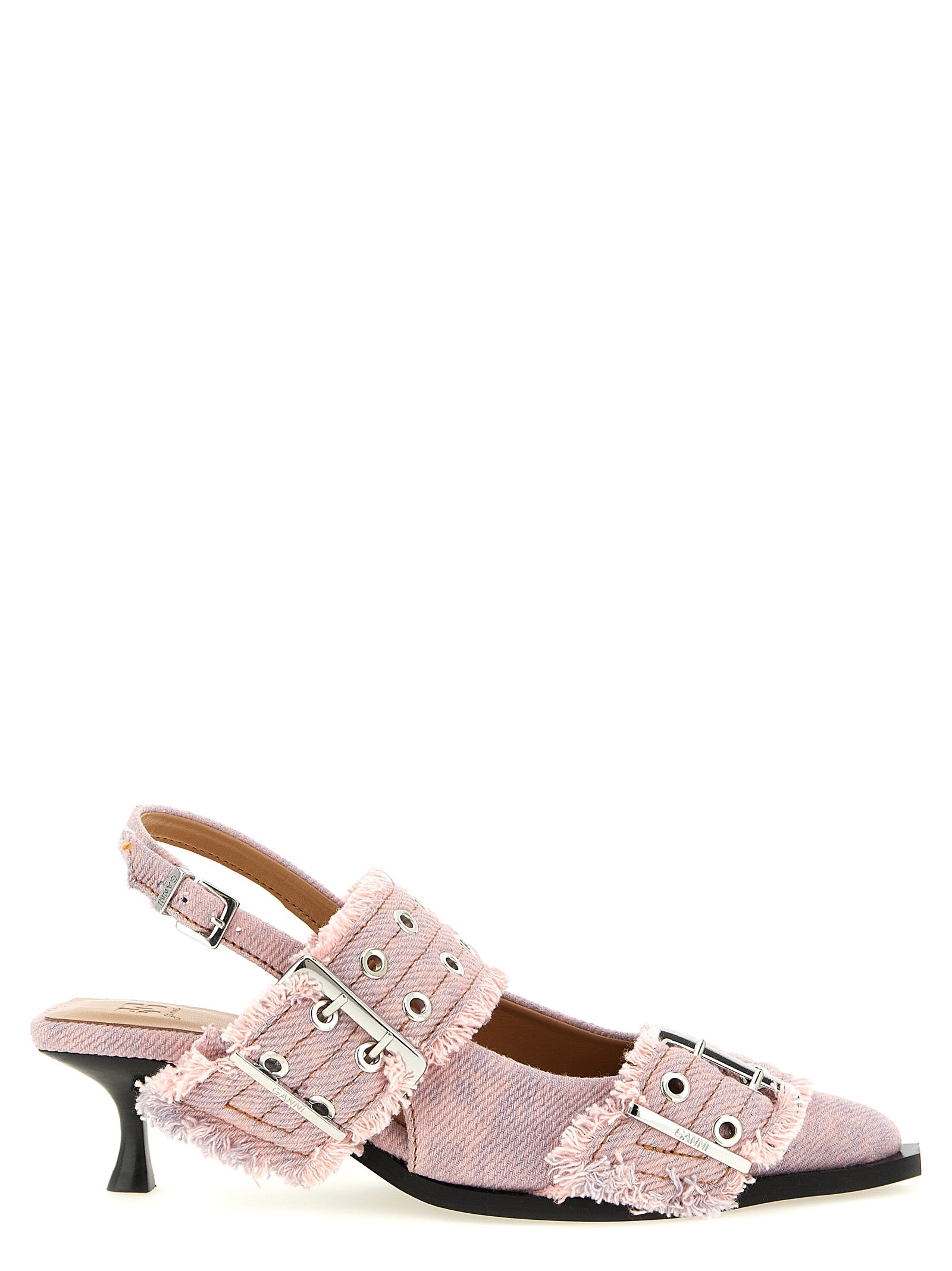 Ganni Pink Organic Cotton Mid-Heel Pumps
