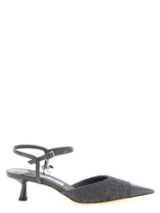 Jimmy Choo Gray Tencel Mid Heel Pumps