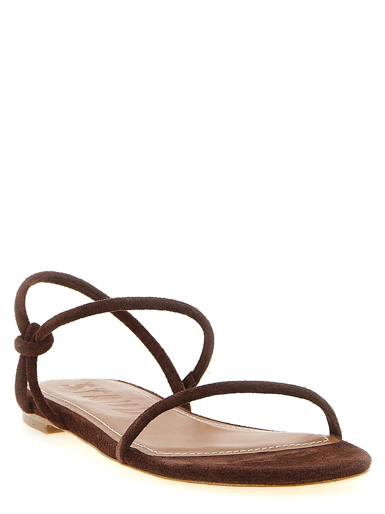 Staud Brown Cow Leather Flat Sandals
