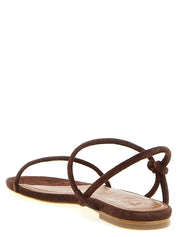 Staud Brown Cow Leather Flat Sandals