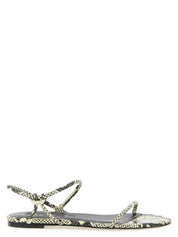 Staud White/Black Cow Leather Flat Sandals
