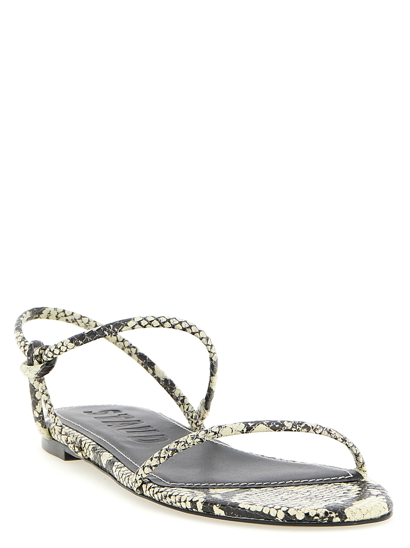 Staud White/Black Cow Leather Flat Sandals