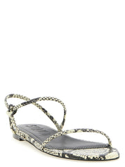 Staud White/Black Cow Leather Flat Sandals