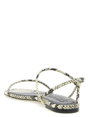 Staud White/Black Cow Leather Flat Sandals