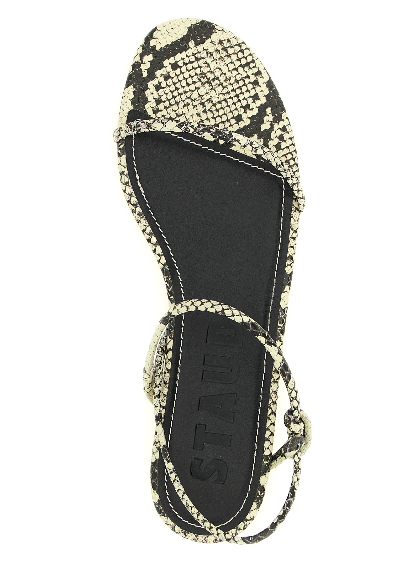 Staud White/Black Cow Leather Flat Sandals