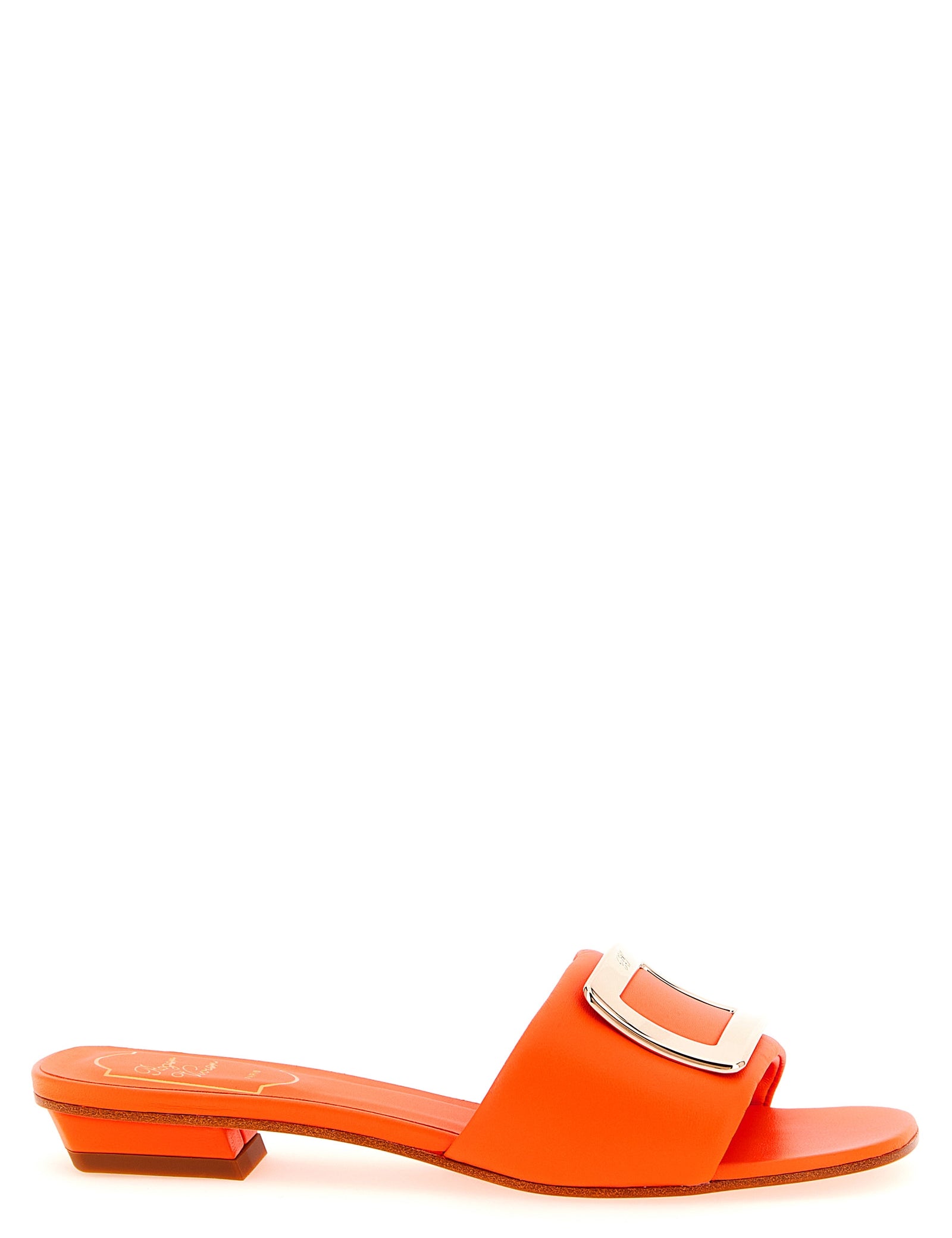 Roger Vivier Orange Lamb Leather Mid Heel Pumps